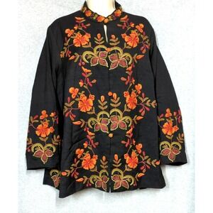 Vtg KASHMIRI Embroidered Wool Jacket NATURAL Silk Lining Boho Appeal Timeless